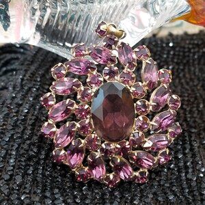 Art Deco Antique Czech Glass Rhinestone Purple Pendant Amethyst